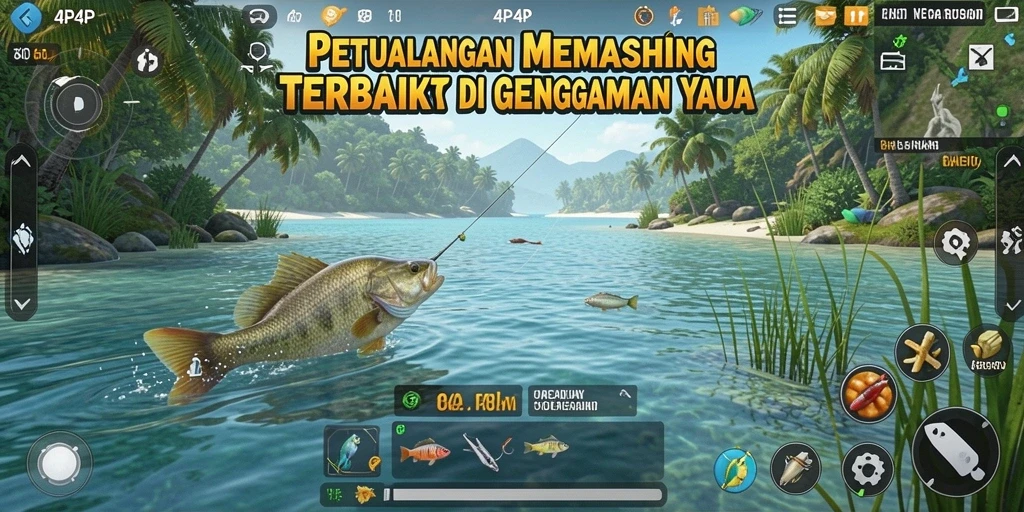 Tampilan gameplay seru dari 4P4P saat memancing.
