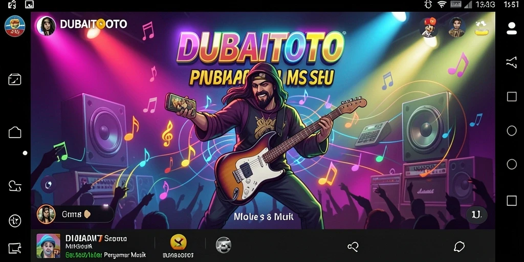 Screenshot DUBAITOTO menampilkan aksi bermain musik dengan efek visual yang menarik.