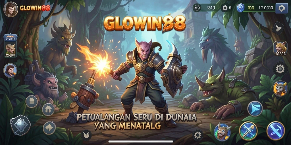 Menampilkan aksi seru dalam petualangan GLOWIN88.