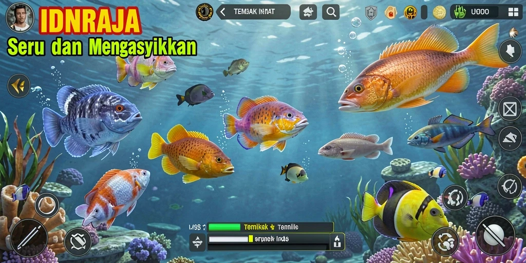 Screenshot gameplay IDNRAJA saat menembak ikan.