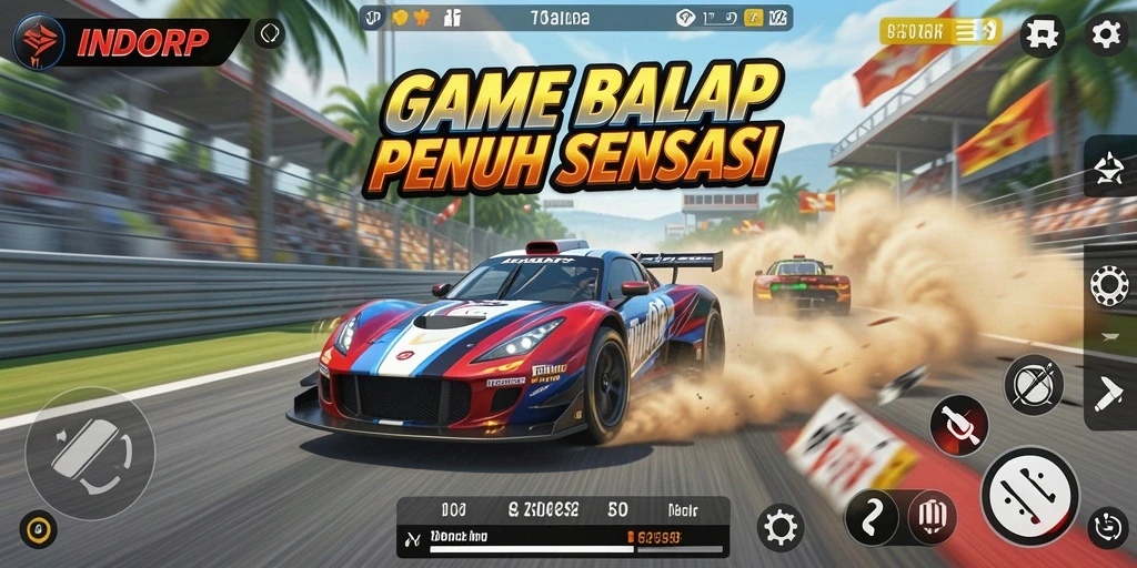 Tampilan gameplay INDORP dengan aksi balap yang mendebarkan.