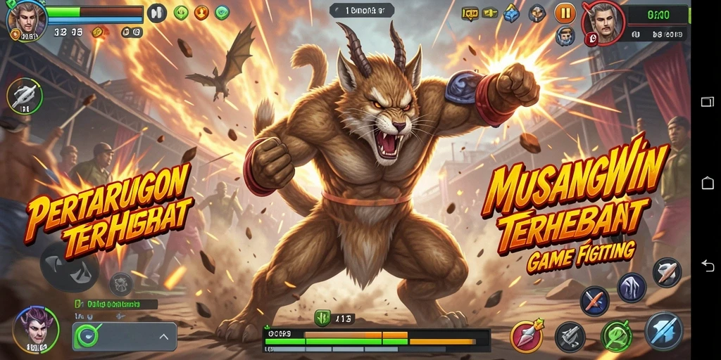 Screenshot utama menampilkan aksi seru pertarungan dalam MUSANGWIN.