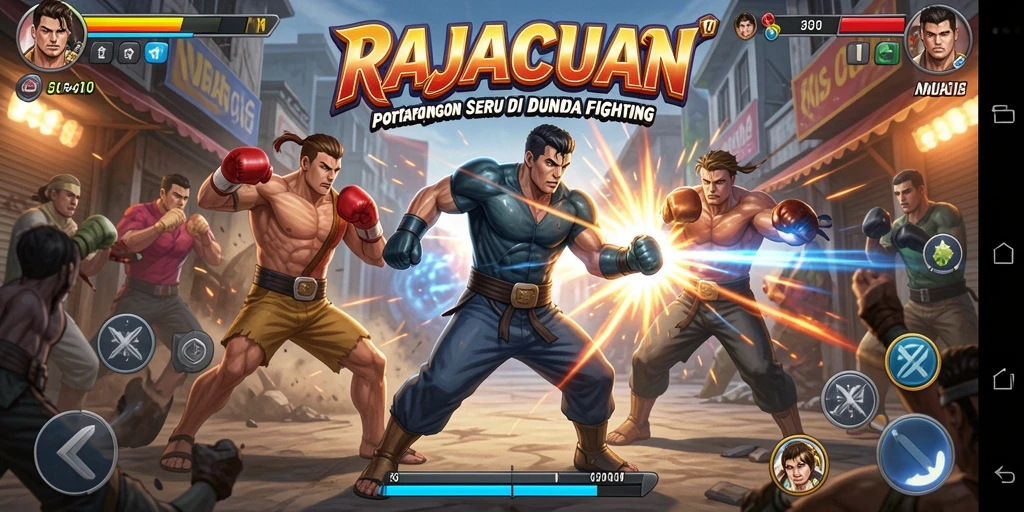 Screenshot utama menampilkan aksi pertarungan mendebarkan dalam RAJACUAN.