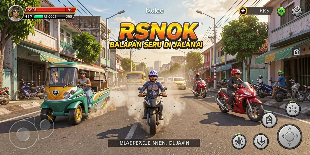 Screenshot gameplay RSNOK menampilkan aksi balapan seru.