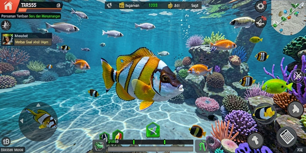 Tampilan gameplay TAR555 yang menegangkan saat menembak ikan.